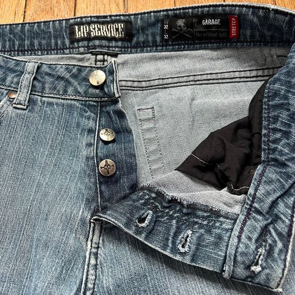 Y2K Lip Service Garage Button Fly Jeans Skull Cross Bones Grunge Mens Size 32x32 - Picture 6 of 11
